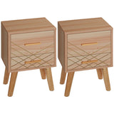 HOMCOM 2-Piece Scandinavian Bedside Tables with Drawers, Bedside Cabinets with Wood Legs, Natural