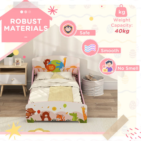 AIYAPLAY Cute Animal-Themed Toddler Bed, with Safety Rails, 143 x 77 x 60cm, Pink