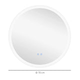 kleankin Round Bathroom Mirror with LED Lights, Wall-Mounted Dimmable Makeup Mirror with 3 Temperature Colours, Defogging Film, Memory Function, Hardwired, 70 x 70 cm
