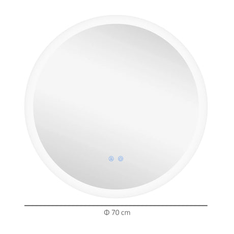 kleankin Round Bathroom Mirror with LED Lights, Wall-Mounted Dimmable Makeup Mirror with 3 Temperature Colours, Defogging Film, Memory Function, Hardwired, 70 x 70 cm