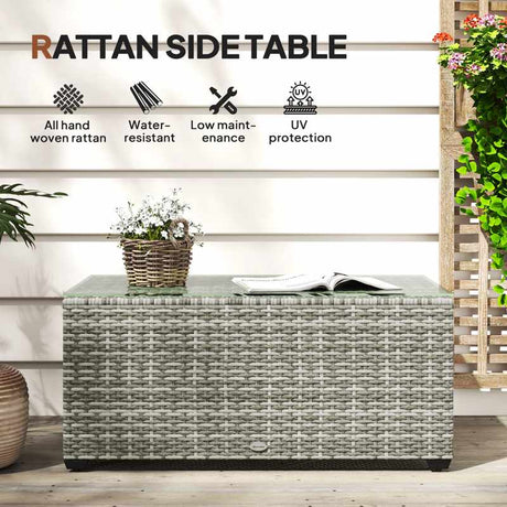 Outsunny 90 x 50cm Glass-Top Rattan Side Table - Light Grey