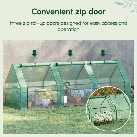 Outsunny Mini Small Greenhouse with Steel Frame & PE Cover & Zipped Window Poly tunnel Steeple for Plants Vegetables, 270 x 90 x 90 cm, Green