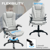 HOMCOM 6-Point Massage Office Chair with Seat Heated for Home Office, PU Leather High Back Executive Desk Chair with Adjustable Height and 360 Swivel for Work Study, Light Grey