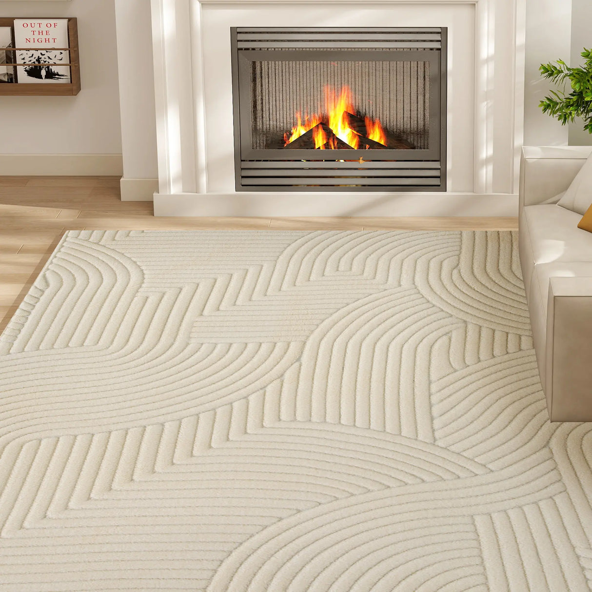 HOMCOM Modern Geometric Rug, Thick Plush, Non-Slip, 160 x 120 cm  Cream, Living Room/Bedroom/Office