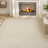 HOMCOM Modern Geometric Rug, Thick Plush, Non-Slip, 160 x 120 cm  Cream, Living Room/Bedroom/Office