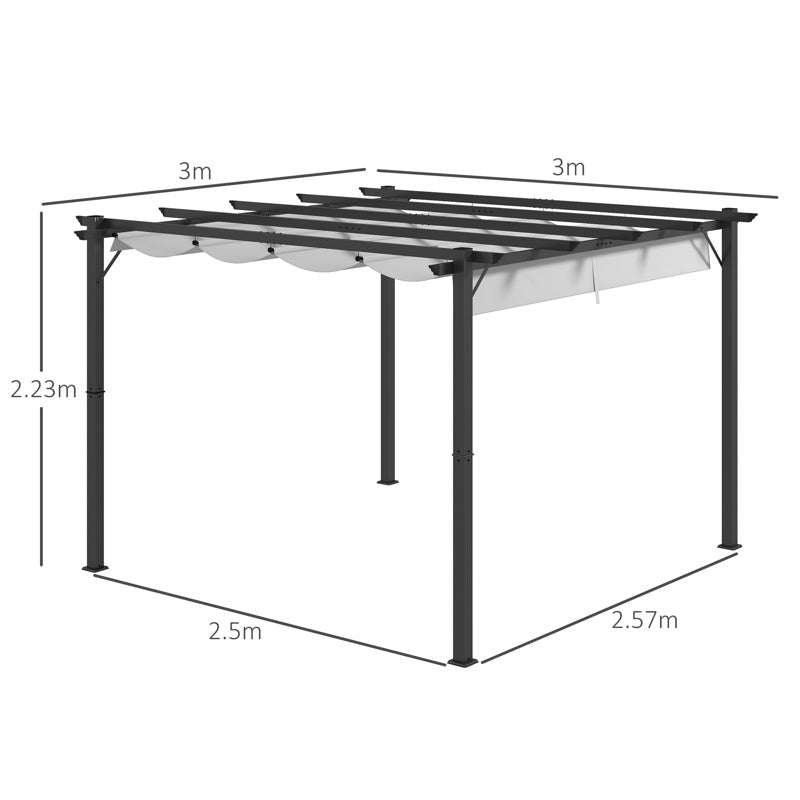 Outsunny 3 x 3(m) Aluminium Pergola Canopy Gazebo Awning Outdoor Garden Sun Shade Shelter Marquee Party BBQ, Light Grey