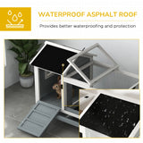 PawHut Wooden Rabbit Hutch, Guinea Pig Cage, with Removable Tray, Wheels - Grey