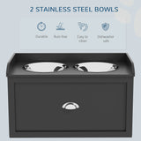 PawHut Stainless Steel Raised Dog Bowls, with 21L Storage Drawer for Large Dogs and Cats - Black