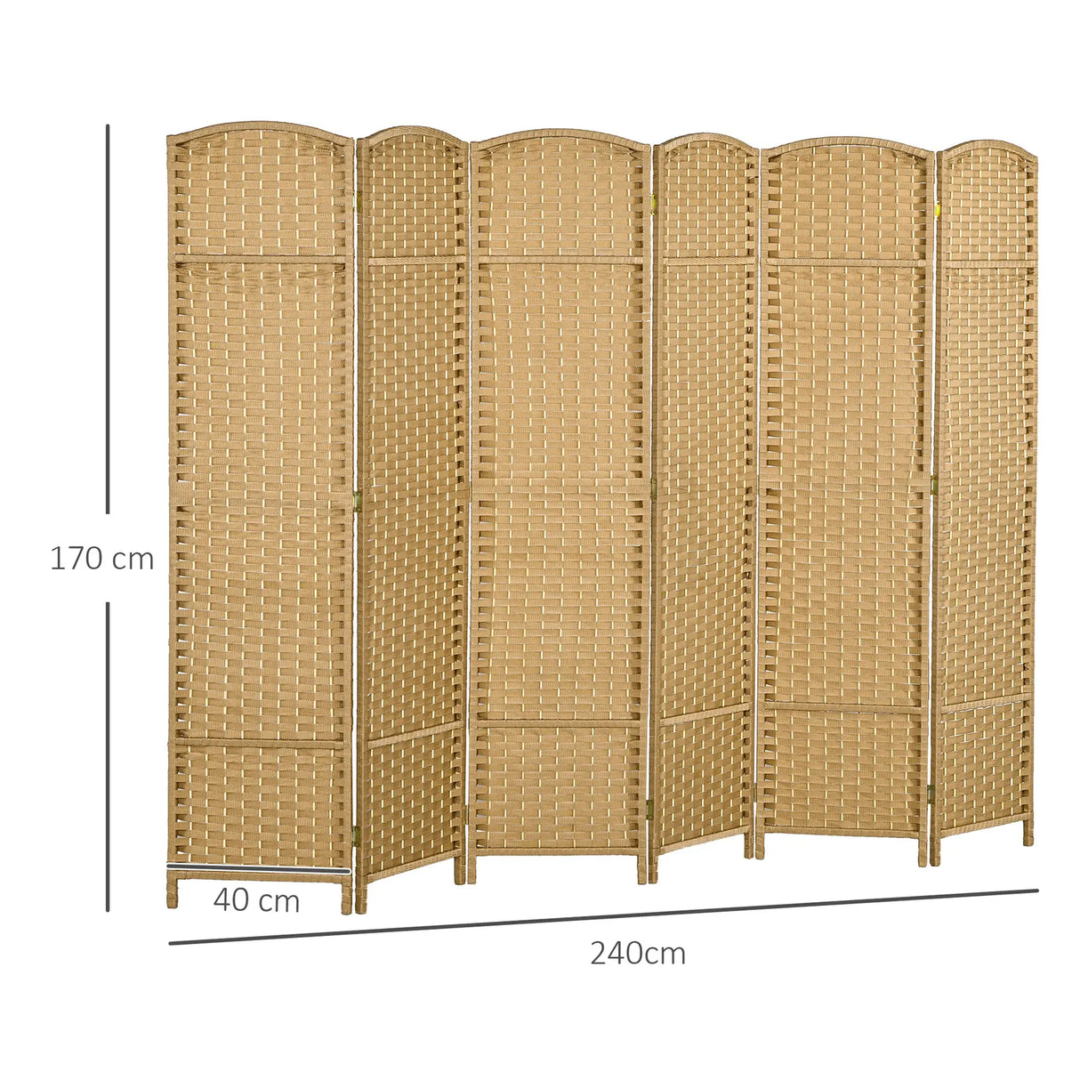 HOMCOM 6 Panel Folding Room Divider, Freestanding Privacy Screen for Living Room, Bedroom and Office, 240 x 170cm, Natural