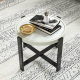 Outsunny Round Small Garden Table, 60cm Outdoor Side Table with Faux Marble Tempered Glass Top, Aluminium Frame for Garden, Patio, Balcony, Light Grey