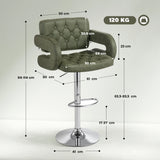 HOMCOM PU Leather Upholstered Swivel Bar Stool, Height Adjustable with Back, Armrest, Footrest, Green