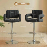 HOMCOM Bar Stools Adjustable Swivel Kitchen Chairs with Backrest Armrest Set of 2 PU Leather Black