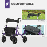 HOMCOM Folding Rollator Walker with Seat, Backrest, Lightweight Walking Frame with Storage Bag, Dual Brakes, All-terrain Wheels, Adjustable Handle Height, 4 Wheeled Walker for Seniors, Purple