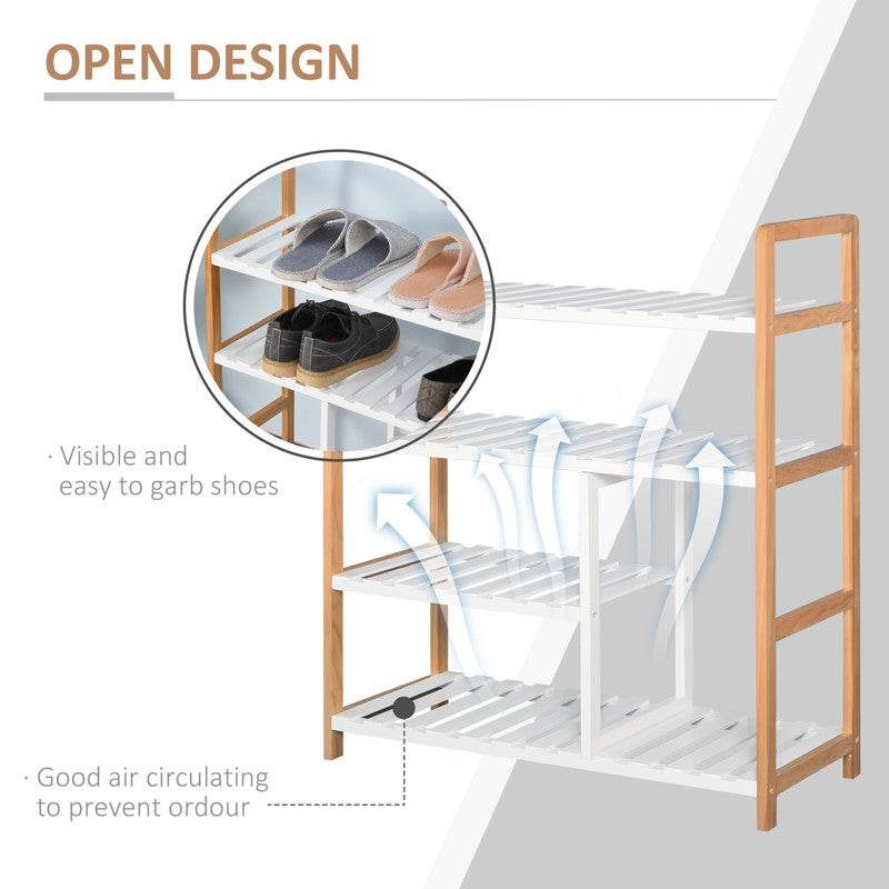 HOMCOM 4 Tier Shoe Racks Storage Stand Shelf Organizer Wood Frame 78 x 68 x 26 cm Hallway Furniture