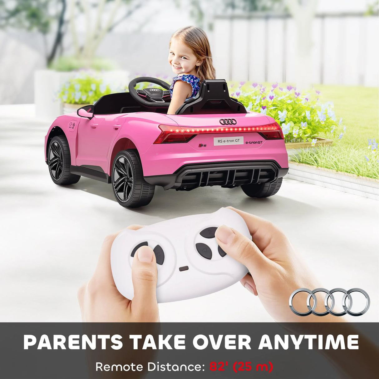 HOMCOM Audi Licensed 12V Kids Electric Ride-On, with Remote Control, Suspension System, Lights, Music, Motor - Pink