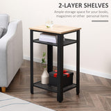 HOMCOM Tall Side Table with 3 Layer 2 Shelves Storage Display Industrial-Style Metal Frame Bedside End Table Nightstand for Living Room Bedroom Lounge