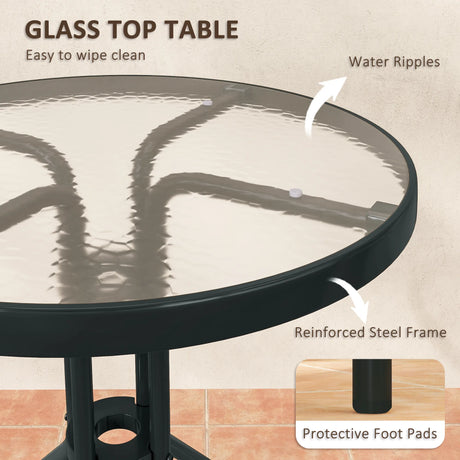 Outsunny 3 Pieces Patio Bistro Set with Stackable Chairs, Tempered Glass Table, for Outdoor, Balcony, Patio, Garden Charcoal Grey