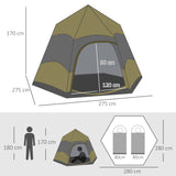Outsunny Six Man Hexagon Camping Tent with Hang Hook and Carry Bag - Dark Green and Light Grey