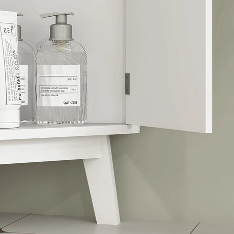 HOMCOM Tall Bathroom Storage Cabinet, Slim Bathroom Storage Unit with Doors and Adjustable Shelves, Freestanding Bathroom Cabinet with Curved Profile Design, White