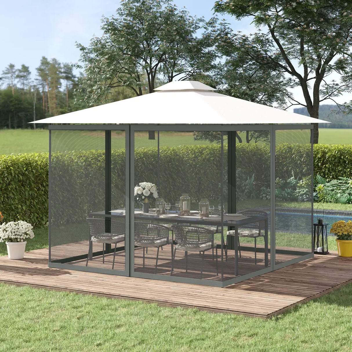 Outsunny 352 x 207cm Universal Replacement Mesh Sidewall Netting for Patio Gazebos and Canopy Tents, (Sidewall Only) Dark Grey