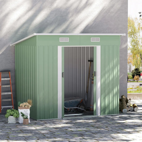 Outsunny 7 x 4ft Outdoor Garden Metal Storage Shed, Tool Storage Box for Backyard, Patio and Lawn, Light Green