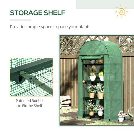 Outsunny 80 x 49 x 160cm Mini Greenhouse for Outdoor, Portable Gardening Plant Green House with Storage Shelf, Roll-Up Zippered Door, Metal Frame and PE Cover, Green