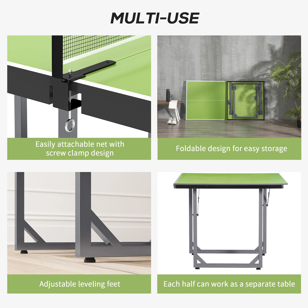 HOMCOM 6ft Table Tennis Table, Ping Pong Table with Net, Foldable and Portable Ping Pong Set for Indoor Outdoor Use, Easy Assemble, Midsize, Green