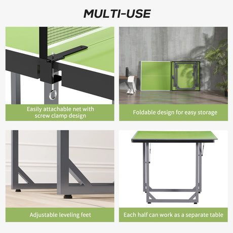 HOMCOM 6ft Table Tennis Table, Ping Pong Table with Net, Foldable and Portable Ping Pong Set for Indoor Outdoor Use, Easy Assemble, Midsize, Green