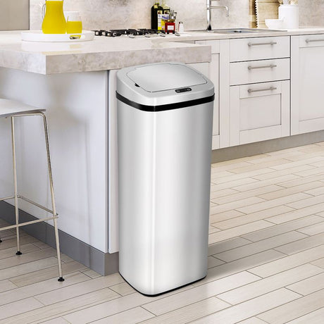 HOMCOM 50L Infrared Touchless Automatic Motion Sensor Dustbin Stainless Steel Trash Can Home Office