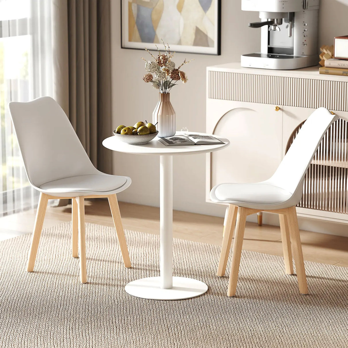 HOMCOM Dining Table, Round Kitchen Table with Steel Base for Living Room, Dining Room, 60 x 60 x 72cm, White
