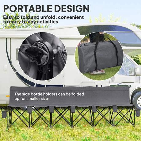 Outsunny 6 Seater Folding Camping Chair with Cup Holder & Carry Bag - Charcoal Grey