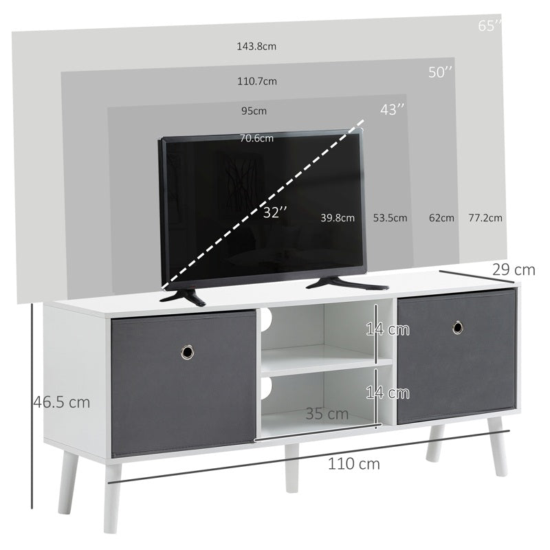 HOMCOM TV Cabinet Stand Unit for TVs up to 50'' with Foldable Drawers, Entertainment Centre for Living Room White