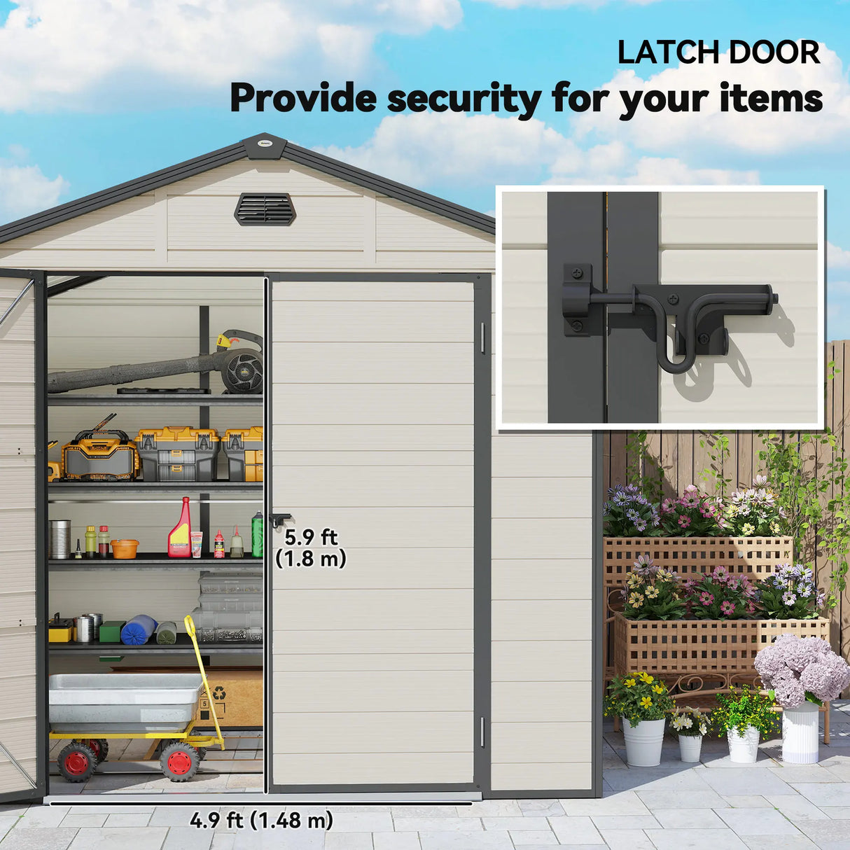 Outsunny 7.9ft x 6.2ft Aluminium Frame and Plastic Wall Shed, with Foundation - Cream White