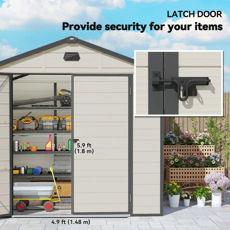 Outsunny 7.9ft x 6.2ft Aluminium Frame and Plastic Wall Shed, with Foundation - Cream White