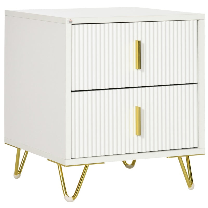 HOMCOM Elegant Chest of Two Drawers - White/Gold-Tone