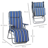 Outsunny Set of 2 Garden Sun Lounger Outdoor Reclining Seat Cushioned Seat Foldable Adjustable Recliner Blue and White