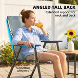 Outsunny Folding Garden Chairs Set of 4, Outdoor Dining Chairs with Wide Texteline Seat, High Back and Armrests, Light Grey