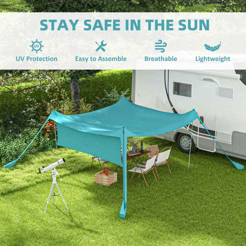 Outsunny Beach Tent Event Shelter with Detachable Sidewall and Carry Bag, for Camping, Trips, Fishing, Picnics, Sky Blue