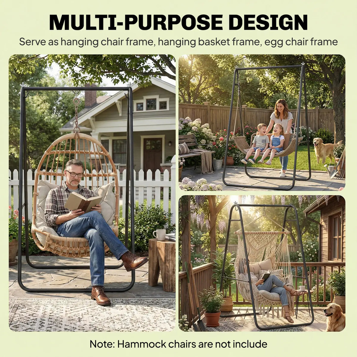 Outsunny Hammock Chair Stand Only 150KG Load Capacity for Indoor Outdoor, Black