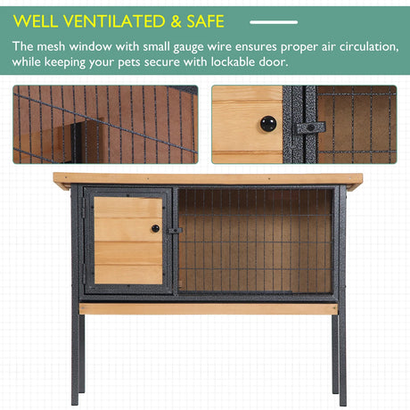 PawHut Wooden Guinea Pigs Hutches Elevated Pet House Bunny with Slide-Out Tray Outdoor Natural