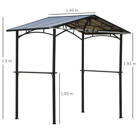 Outsunny 8ft x 5ft Outdoor BBQ Protective Gazebo Tent Aluminium Steel Frame w/ 2 Shelves Hardtop Roof Canopy Ground Stakes Safe Cooking