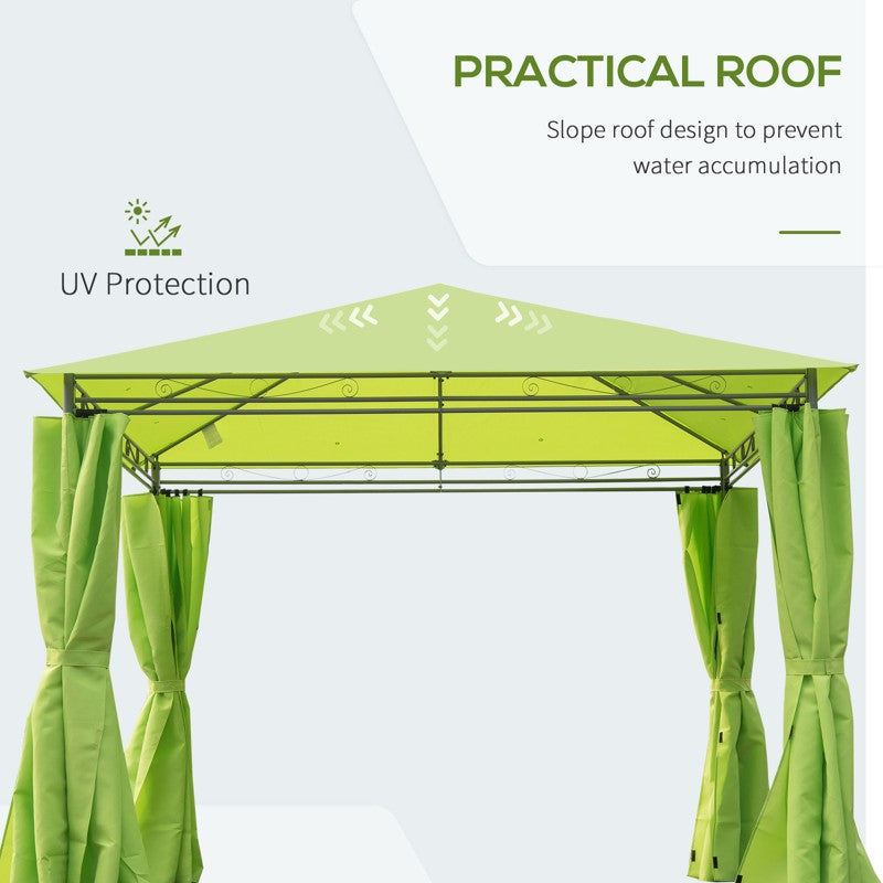 Outsunny 3 x 3(m) Garden Gazebo, Outdoor Gazebo Canopy Shelter with Curtains and Steel Frame for Lawn, Yard and Deck, Green