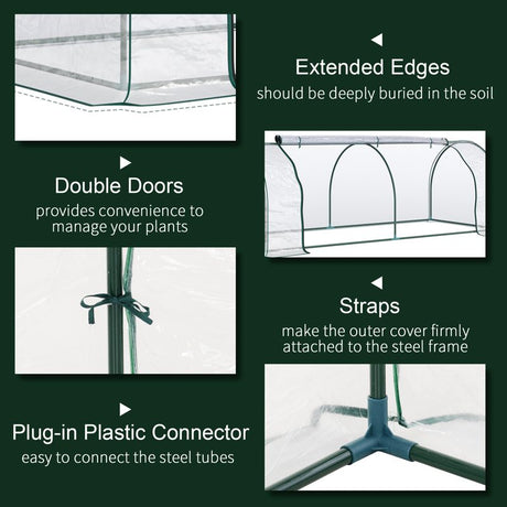 Outsunny Set of 2 Tunnel Greenhouse, Green Grow House with Roll-up Door, Steel Frame, Plastic Cover for Garden, Outdoor, 250 x 100 x 80cm, Clear