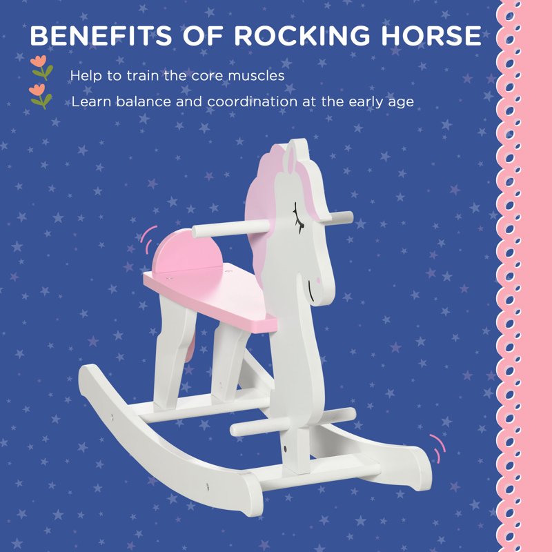 HOMCOM Kids Rocking Horse, with Handlebar, Foot Pedal - Pink