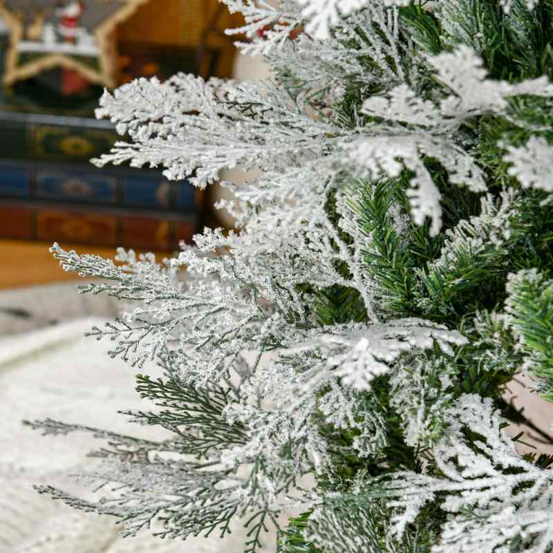 HOMCOM 7 Ft Pencil Snow Flocked Artificial Christmas Tree with Realistic Cypress Branches, Auto Open, Green