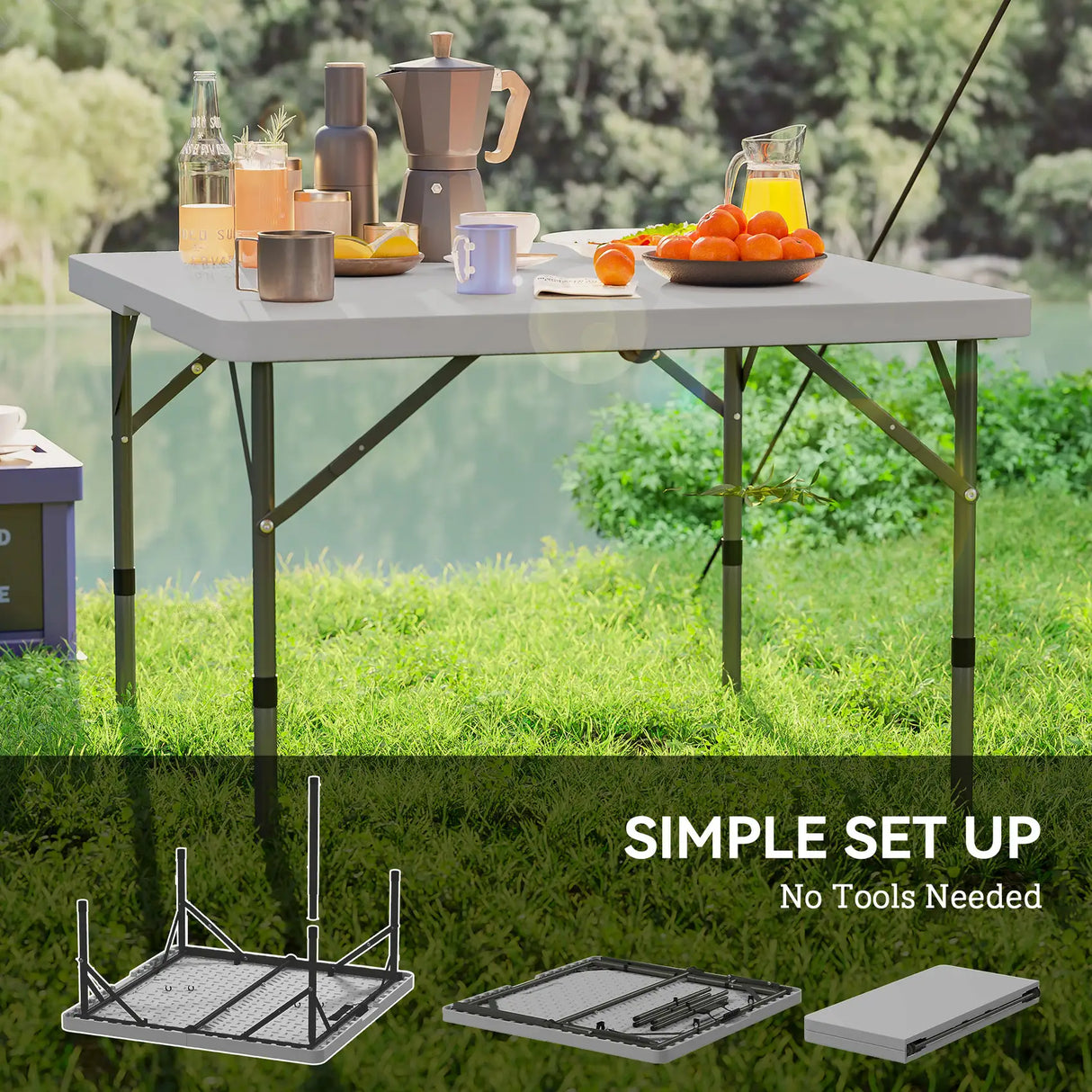 Outsunny 34/74cm Folding Camping Table, with Handle - Grey