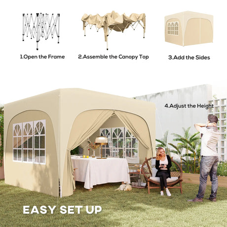 Outsunny 3 x 3m Pop-Up Gazebo Shelter, with Accessories - Sand