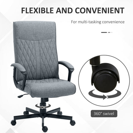 Vinsetto High Back Home Office Chair, Linen Fabric Computer Chair, Swivel Desk Chair with Adjustable Height for Living Room, Bedroom, Study, Dark Grey