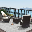 Outsunny 3 Pieces Rattan Bistro Set with Furniture Cover, Wicker Garden Furniture Set, Glass Top Coffee Table and Chairs with Cushions for Outdoor, Patio, Balcony, Cream White