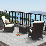Outsunny 3 Pieces Rattan Bistro Set with Furniture Cover, Wicker Garden Furniture Set, Glass Top Coffee Table and Chairs with Cushions for Outdoor, Patio, Balcony, Cream White